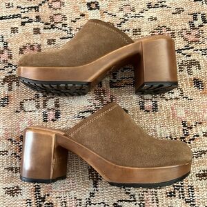 SOLD ON DEPOP - Crown Vintage Brown Khaki Suede Clogs - Real Leather